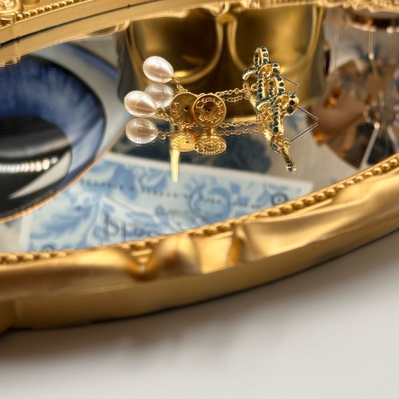 🆕 OSCAR DE LA RENTA 🧿 NWOT Swarovski Blue Crystal Bow Pearl Drop Earrings - Picture 10 of 15